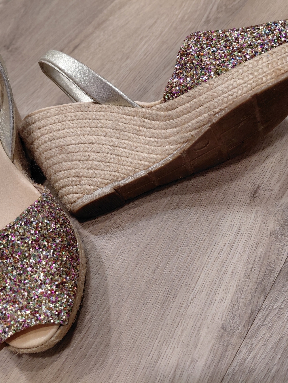 Women's Glitter Ria Menora Espadrille Wedge Sandals - Gold Multi